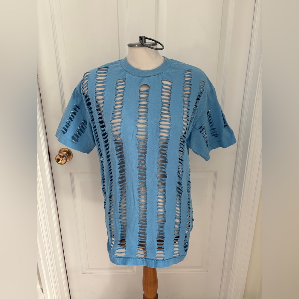Blue Distressed Short Sleeve Tee